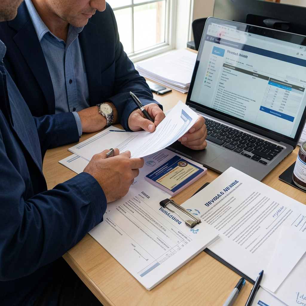 Nevada business owner reviewing startup documents and legal requirements before opening a company.