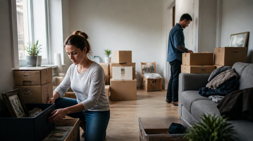Married couple separating household belongings during a Reno divorce